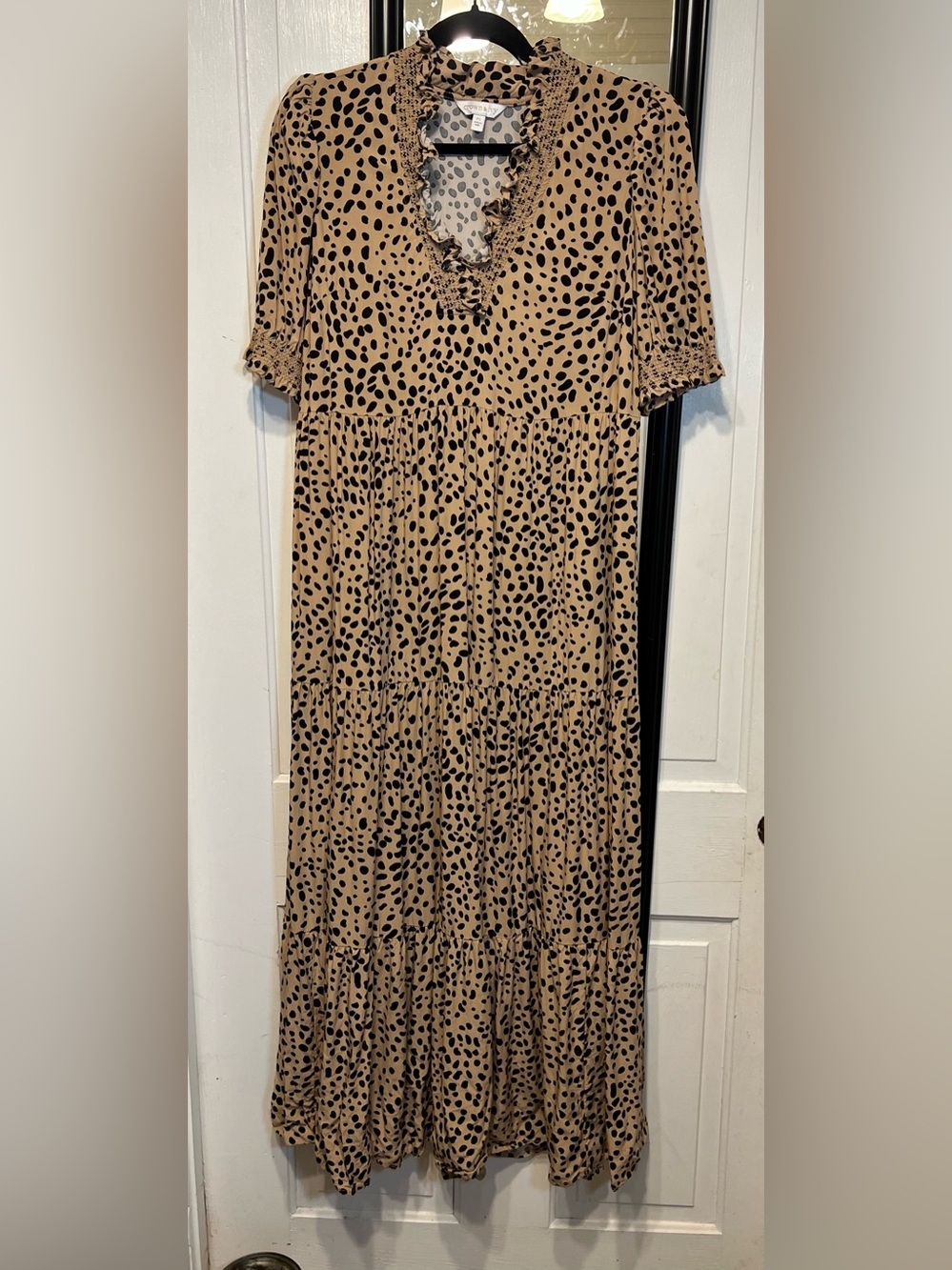crown & ivy Beige Maxi Dress with Black Spot Print
